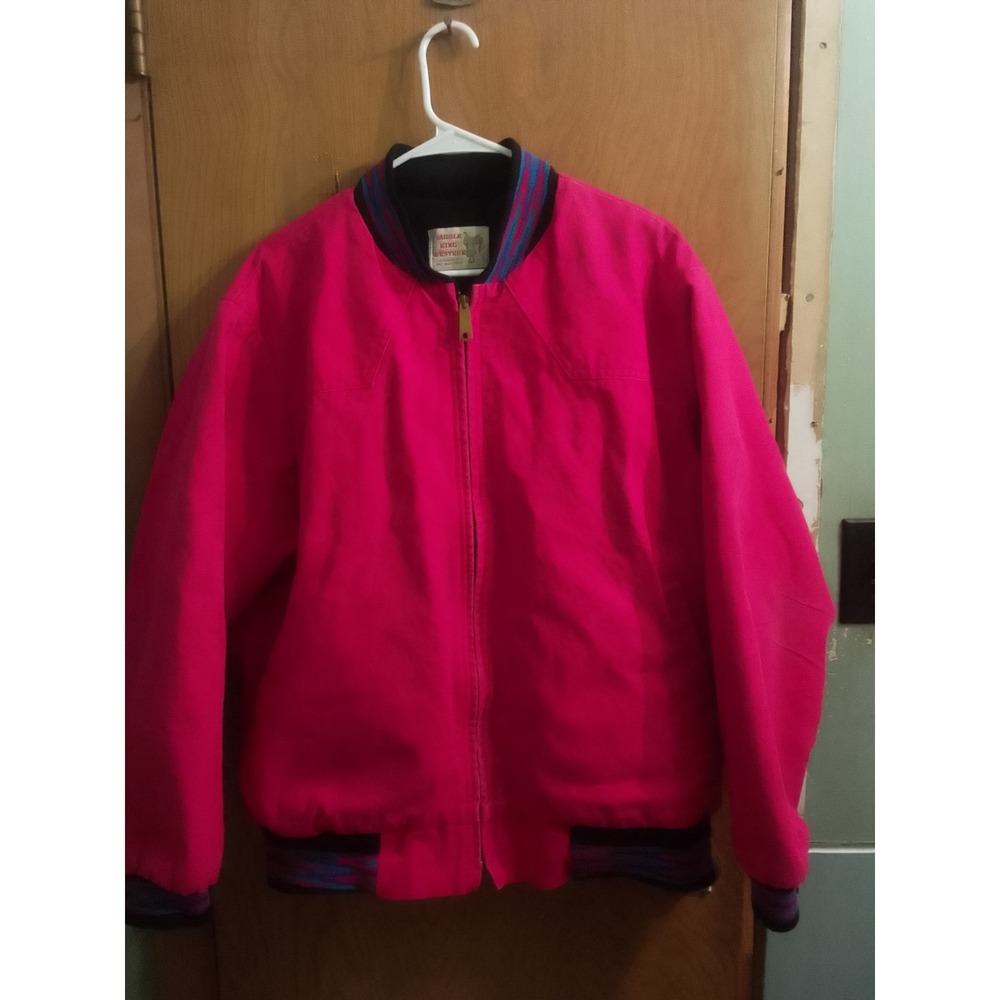 Vintage Mens 1980's Red Aztec Saddle King Western Bomber Jacket Talon Zipper XL